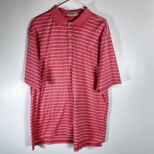 Peter Millar Double Mercerized Cotton Men's Sz L Pink‎ White Striped Polo Shirt.